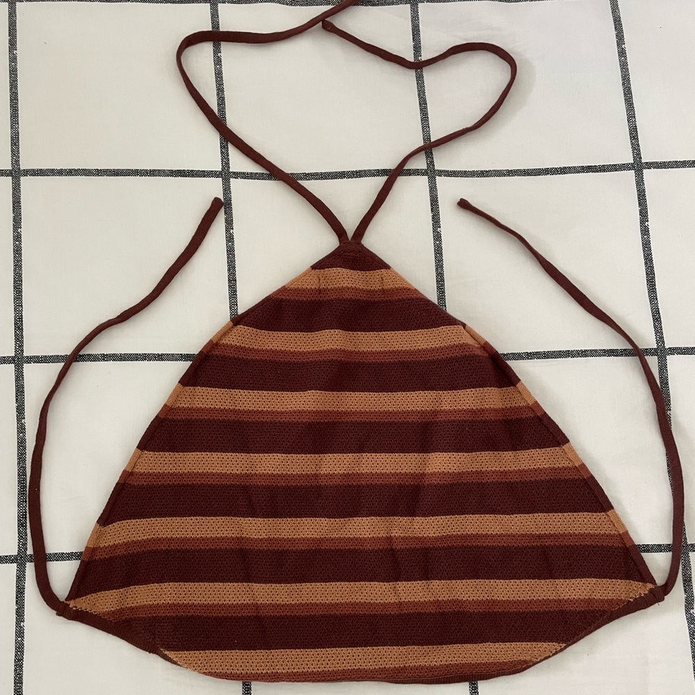 Brown Striped Halter Crop Top